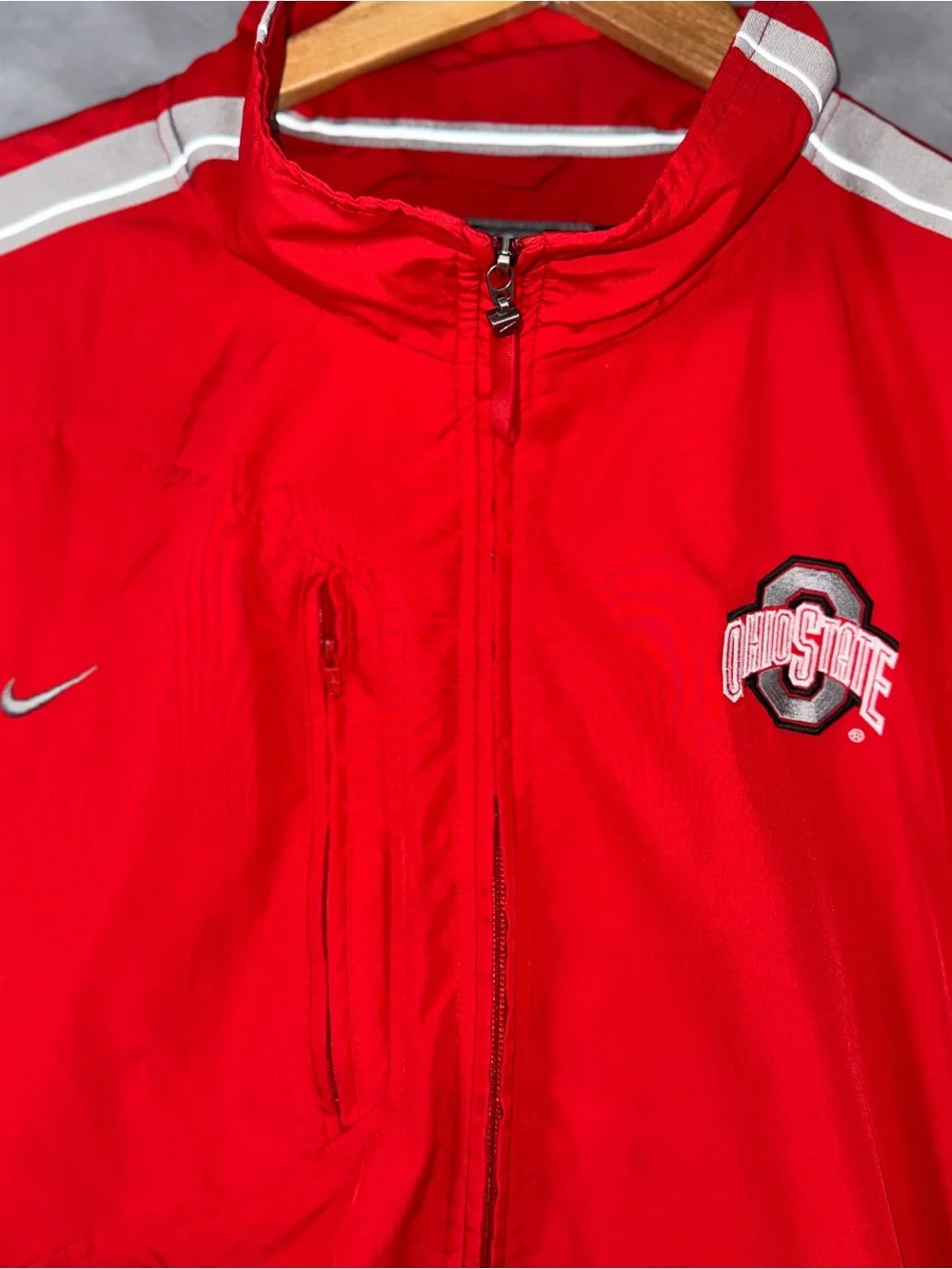 Ohio State Buckeyes Jacket Mens Large Red NCAA Football Nike Windbreaker Zip